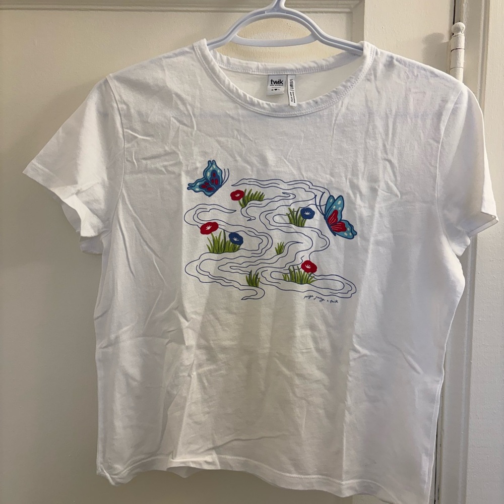 Twik White Tee with Colorful Butterfly Design